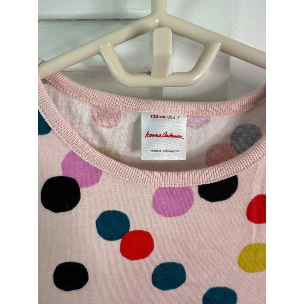Hanna Andersson Size 120 6-7 Pink Colorful Polka Dot Knit Dress